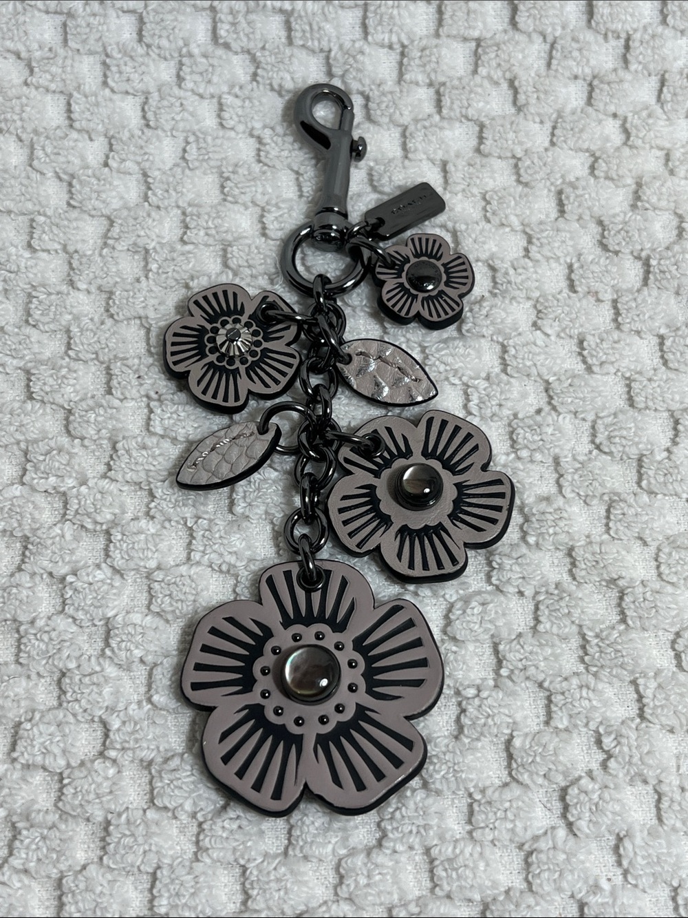 Coach Taupe and Black Tea Rose Charm Keyring Keychain